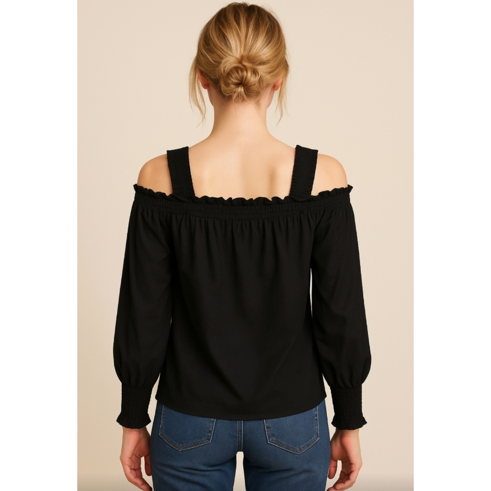 Designers Remix Long Sleeve Off Shoulder Odile Top in Black 4-6 - Picture 4 of 9